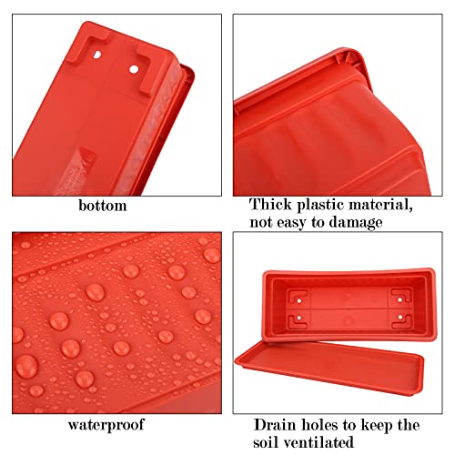 Elcoho 6 Pack Flower Window Box Planters 17 Inches Plastic Vegetable Plant Pot Rectangular Planters With Trays For Windowsill, Patio, Porch, Garden, Home Decor (Red) #TOP2