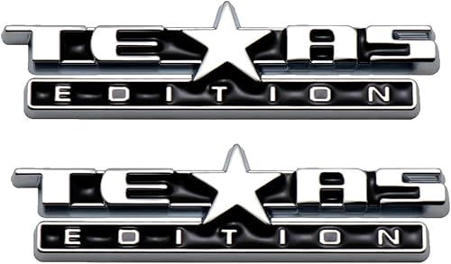 2 calcomanías de tamaño pequeño para tablero de instrumentos de la edición de Texas, placa de identificación 3D (negro cromado)