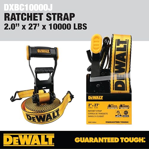 DEWALT DXBC10000J Black/Yellow 2" x 27' Ratchet Tie Down Strap with Double J-Hook - Heavy-Duty Cargo Hauling (10,000 lb Break Strength) by DEWALT - Image 9