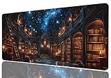 Dark Academia Library Desk Mat Gaming Desk Pad Large Mouse Keyboard Pad Magical Shelve Ancient Books Desktop Mats Computer Keyboard Pad Mouse Mat Laptop Mat Office Home Decor 31.5" x 11.8"