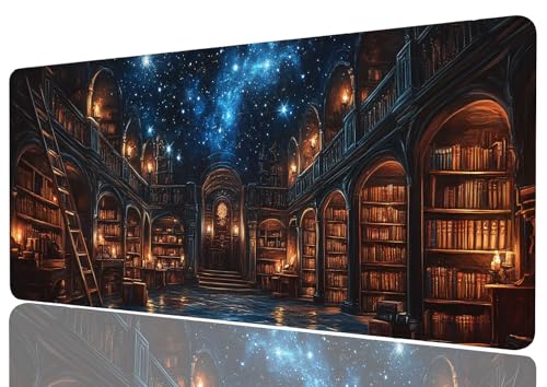 Dark Academia Desk Mat with Books and Shelves