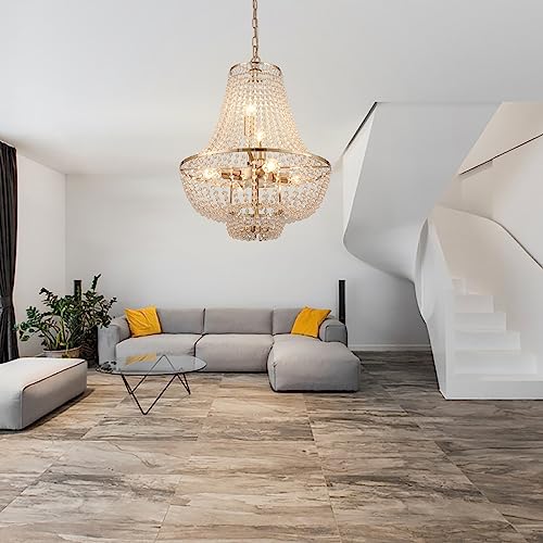 Krasty Modern French Empire Gold Crystal Chandelier, Luxury Hanging Pendant Lighting,K9 Crystal Chandelier Light For Dining Room Foyer Entryway And Living Room W17 In #TOP1