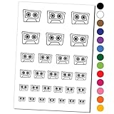 Retro Cassette Mix Tape Temporary Tattoo Water Resistant Fake Body Art Set Collection - Black (One Sheet)