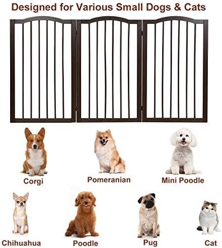 GYMAX Wooden Pet Gate, Foldable 3 Panels Stair Gate with Arched Top, 93cm High Freestanding Safety Doorway Dog Barrier