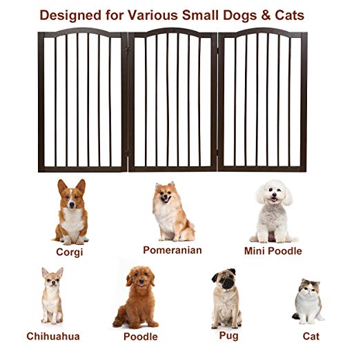GYMAX Wooden Pet Gate, Foldable 3 Panels Stair Gate with Arched Top, 93cm High Freestanding Safety Doorway Dog Barrier - Image 8