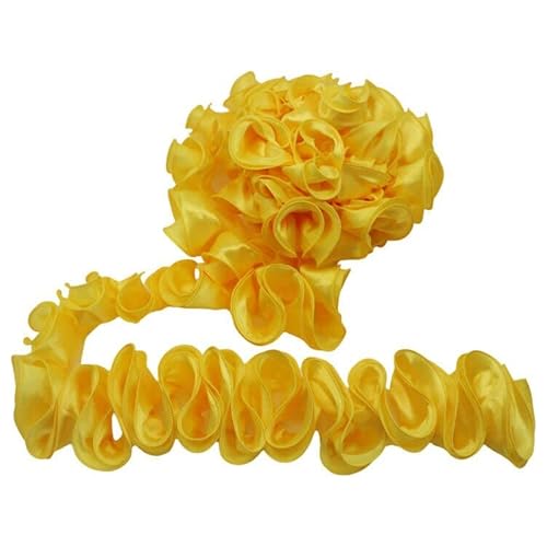 Yalulu 5 Yards 3D Pleated Chiffon Lace Trim Ribbon Fabric Applique Trimming Lace Ruffle Trim Craft Sewing Wedding Dress Decoration Accessories (Yellow) #TOP16