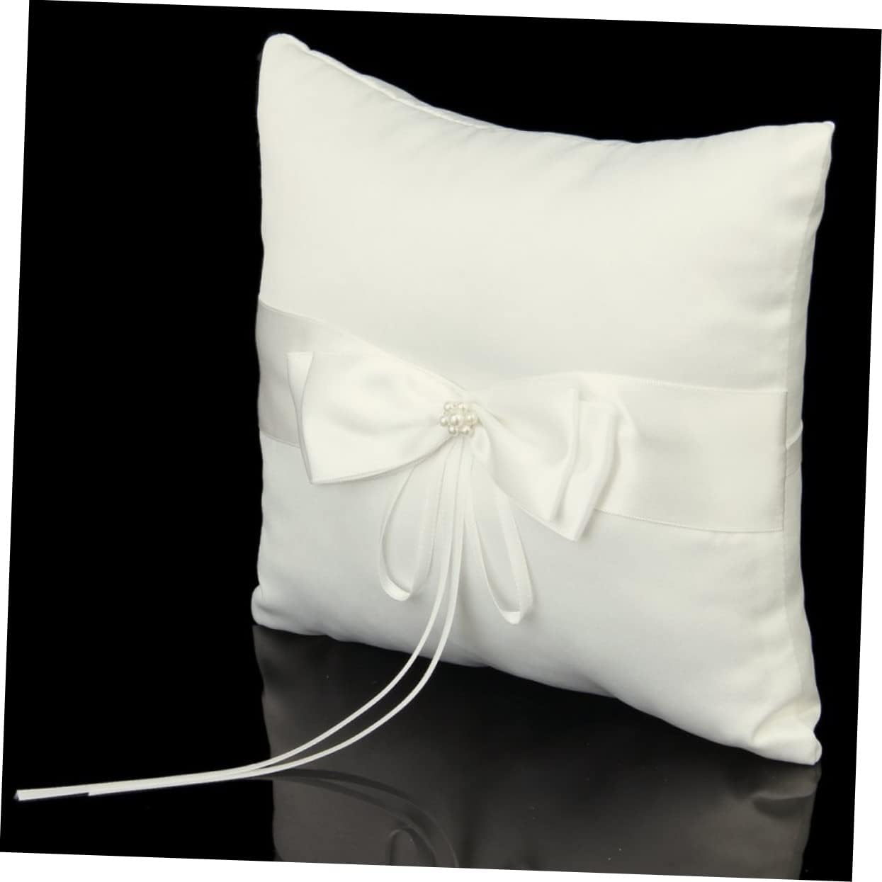 UKCOCO Ivory Ring Bearer Pillow 10x10cm with Satin Bowknot Flower