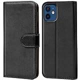 Verco Handyhülle für iPhone 12 Mini Hülle, Klapphülle für Apple iPhone 12 Mini Tasche PU Leder Flip Hülle Schutzhülle Brieftasche (5.4 Zoll) - Schwarz