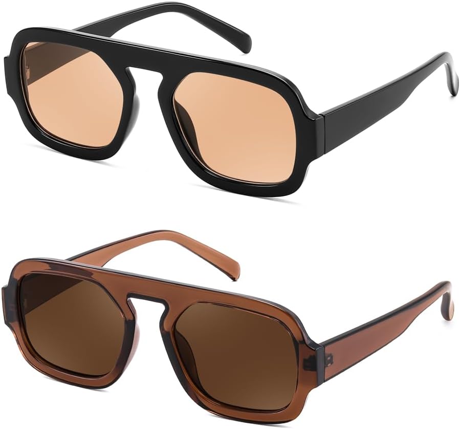 FEISEDY Retro Square Aviator Sunglasses Women Men 70s Vintage Trendy Plastic Frame Sun Glasses B4158