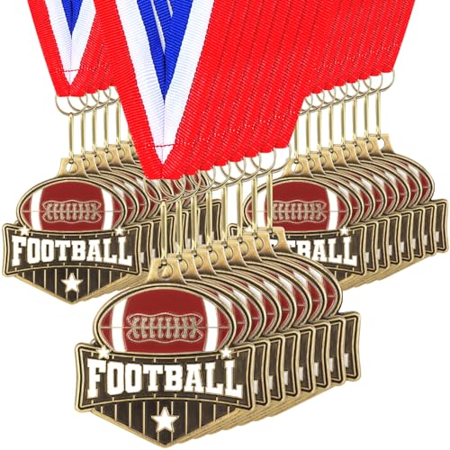 Tondiamo 24/48 Pcs Award Medals Bulk Gold Medals Bulk with Neck Ribbons 2 Inch Metal Award Trophies for Sports Party Team Tournaments Match Participation Winner Prizes Gift(24 Pcs,Football Medal)