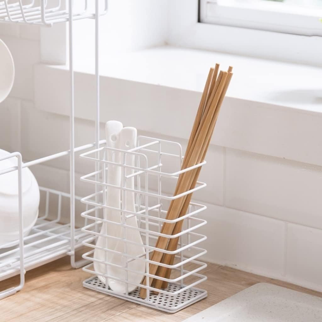 Dish Drying Rack Tableware Holder Metal Modern Dish Racks with Detachable Drainboard Utensil Holder, Cup Holder for Kitchen Counter Storage for Kitchen Drying Rack Kitchen(White)