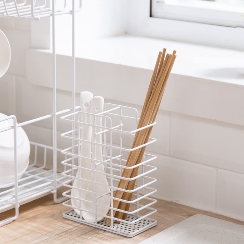Egouttoir Vaisselle Étagères À Vaisselle Modernes en Métal avec Porte-ustensiles Détachable pour Égouttoir, Porte-gobelet pour Le Stockage De Comptoir Cuisine Rangement Cuisine(White)