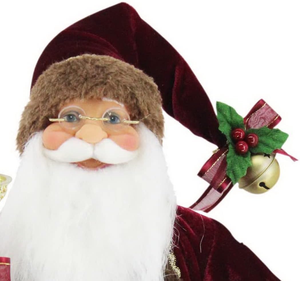 Windy Hill Collection 16" Inch Standing Burgundy Toy Bag and Bell Santa Claus Christmas Figurine Figure Decoration 167130