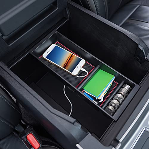 Image of PIMCAR Center Console Organizer Tray for Ford F150 (2015-2020), Super Duty F250 /F350 /F450 (2017-2022), Expedition (2018-2024),ABS Plastic Single-Piece Design, Fits Factory Tray-Red Trim