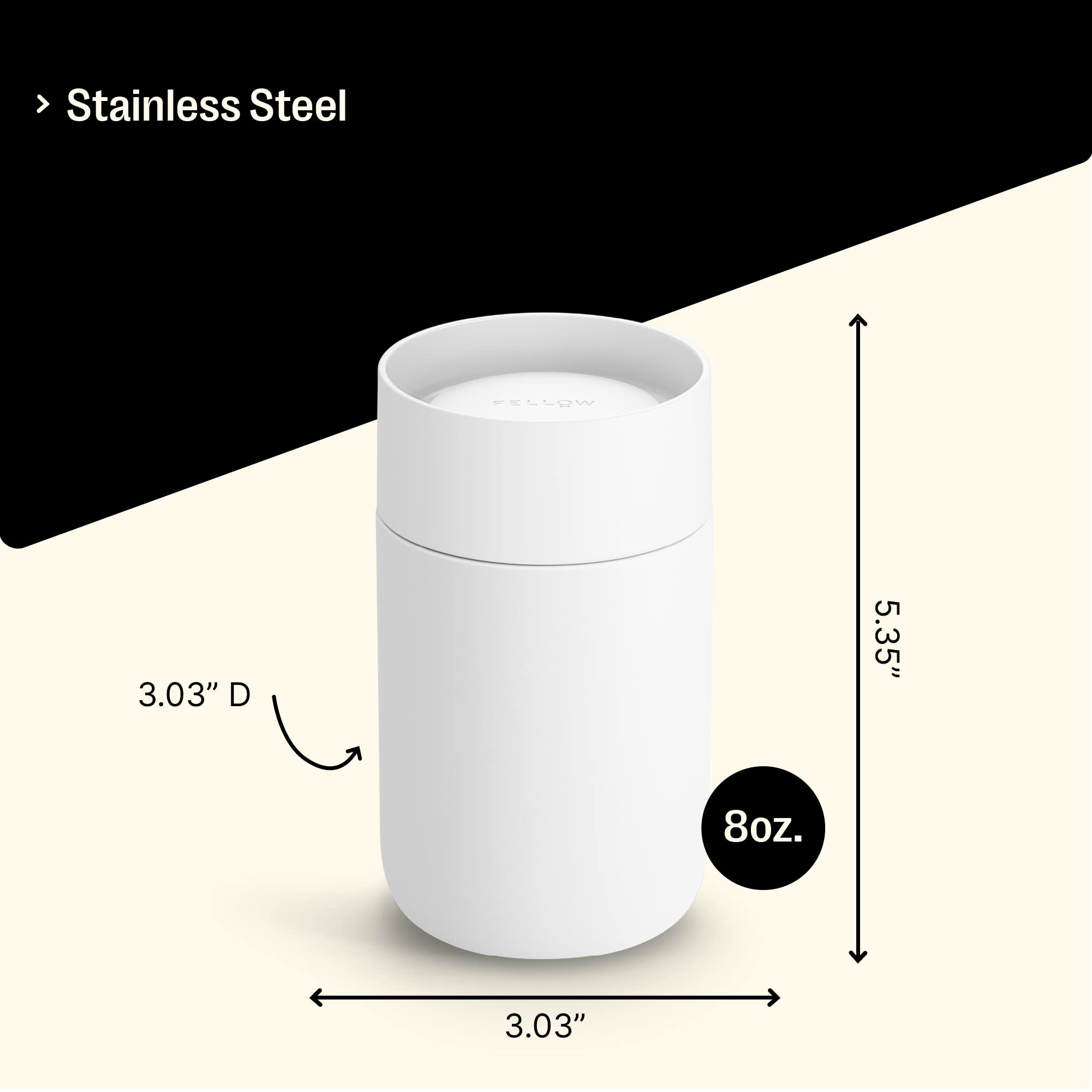 Carter Move - Taza con tapa para sorber de 360º, vaso de café para llevar con parte superior abierta con interior de cerámica, acero inoxidable aislado al vacío, blanco mate, taza de 8 onzas 5