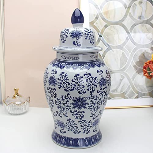 Uzouri Chinese Decorative Ceramic Ginger Jar Traditional Blue And White Porcelain Temple Jar For Home Decoration (Size : 49Cm X 26Cm) #TOP2