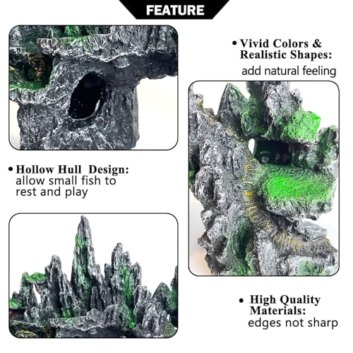Image of Aquarium Decor Large N Tall Fish Tank Rock Decor with Mountain View Ornaments,Tree House,Cave,Extra Large Fish Tank Decorations