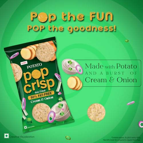 Image of UNIBIC Pop Crisp I Potato Chips I Cream & Onion I Popped Chips I Not Baked Not Fried |90% Fat Free | Low Calorie | Healthy Snacks I 40 Grams