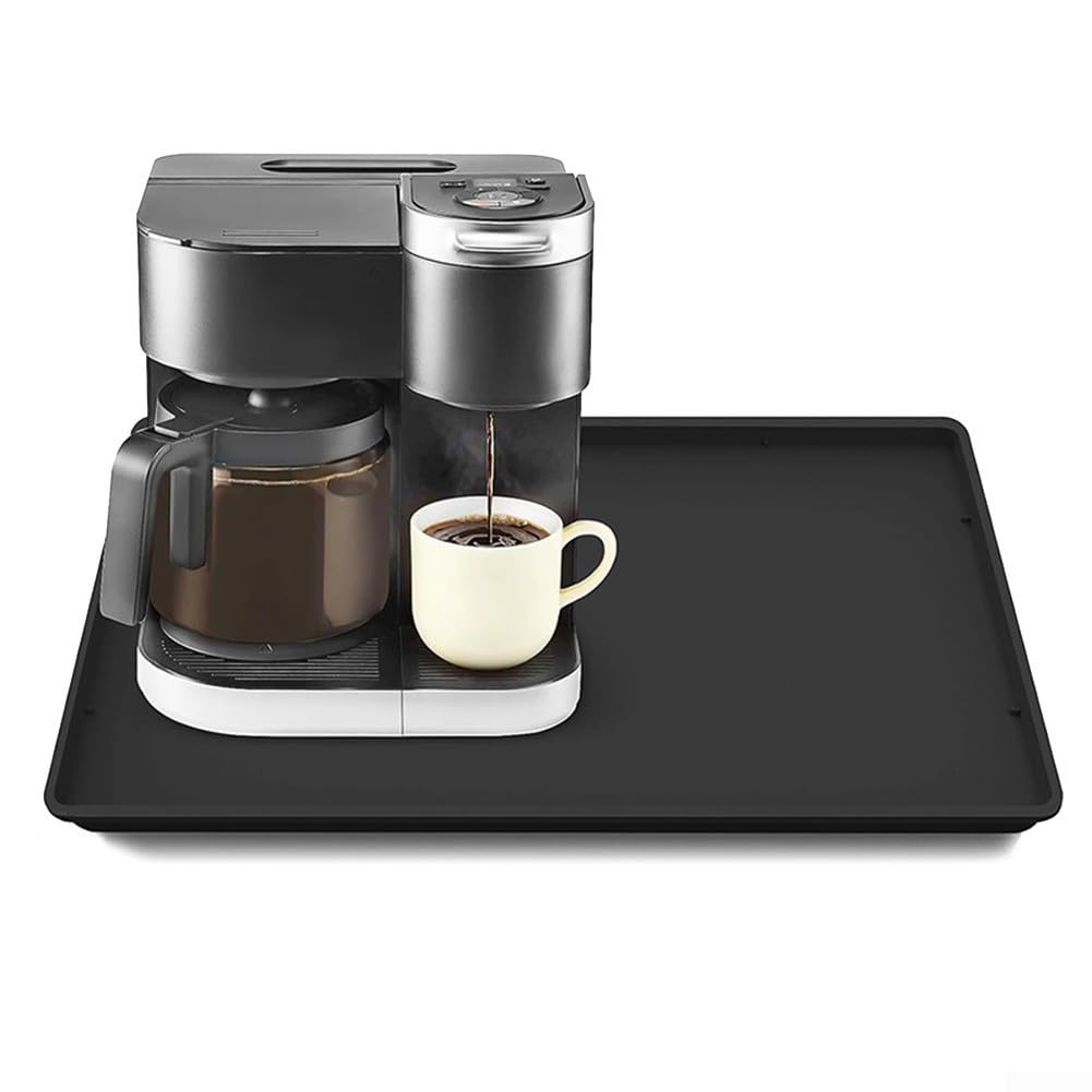 Tappetino in silicone per macchina da caffè, 40 x 50 cm, antiscivolo, con bordi rialzati, impilabile, resistente al calore, per piano di lavoro (nero)