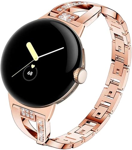 Sankel Compatible con correas de reloj Google Pixel para mujer sin huecos cadena de repuesto de metal pulsera de diamantes de imitación correa de