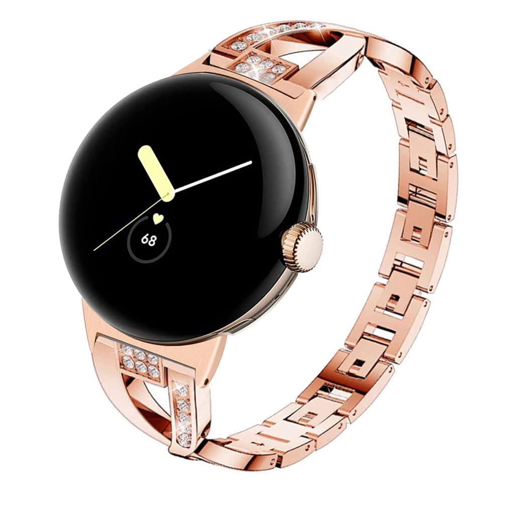 Compatible Google Pixel Watch Band - Women's Metal Replacement Chain Bling Jewelry Bracelet Rhinestone Strap Wristband for Pixel Watch 2/3 41mm