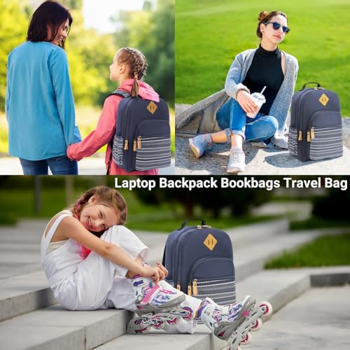 Image of Leaper Geometric Backpack for School Laptop Backpack for Men Women Water-resistant Bookbags Travel Backpack Girls Dark Blue