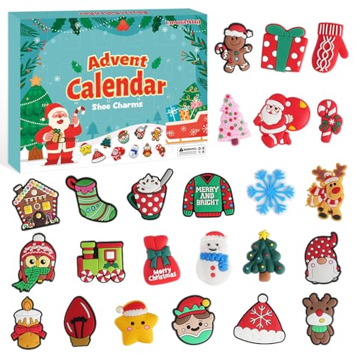 Advent Calendar 2025 Shoe Charms for Kids Boys Girls 24 Days Christmas Countdown Calendar Wristband Clogs Decorations for Shoes