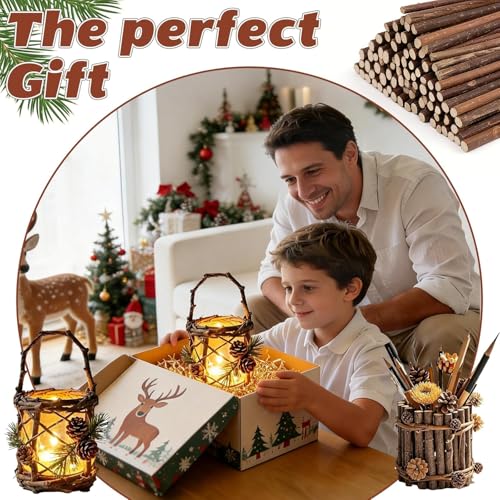 Morofme 100 Stück Holzstäbe zum Basteln,Natur Holzstäbe Originalschnitt mit Rinde, Rundstab Zweige Deko für DIY Handwerk,12cm klein Holzstäbchen Ast für Bastelholz Modellbau DIY Heimdeko