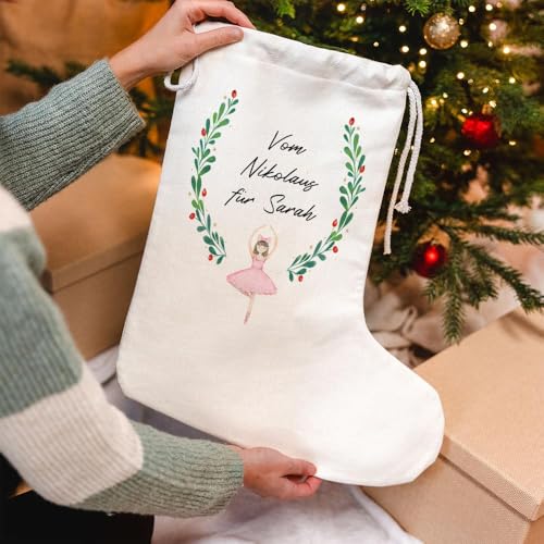 Calza natalizia personalizzata con nome | Nikolaussock con testo per bambini | Calza natalizia personalizzata per San Nicola | Calze di Babbo Natale in lino