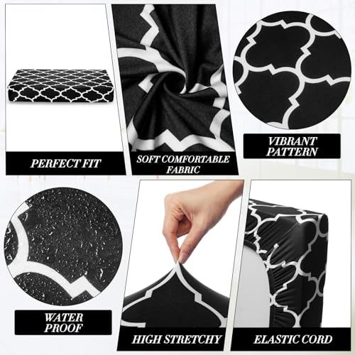 Newwiee 8 Pcs Outdoor Patio Cushion Covers,Stretch Waterproof Replacement Covers, Washable Moroccan Trellis Sofa Slipcovers for Patio Garden Balcony Couch Furniture Protector, 2 Sizes(Black) by Newwiee - Used condition - Image 6
