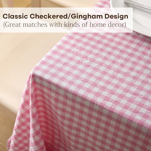 K MASANIJI Pink White Plaid Ruffled Table Cloth Rectangular, 100% Washed Cotton Buffet Cottage Coquette Checker Gingham Vintage Decorative Tablecloth - 120"x60" by K MASANIJI - Used condition - Image 7