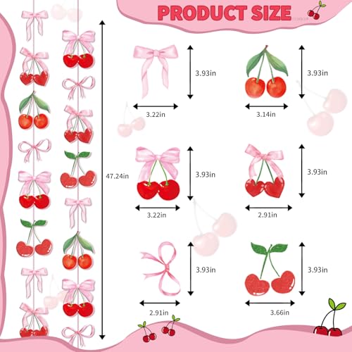 Image of Cherry Party Decorations Cherry and Bow Hanging Banner Cherry On Top Baby Shower Decorations for Birthday Bridal Shower Bachelorette Wedding Party Supplies