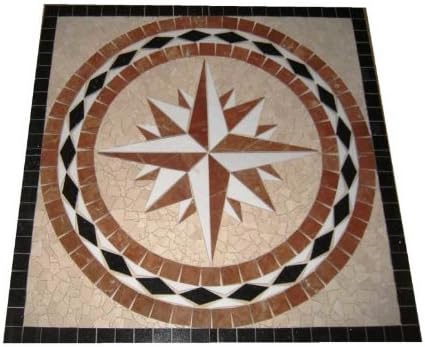 Tile Floor Medallion Marble Mosaic Square Star Design 24"