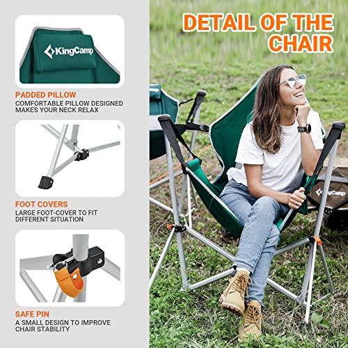 Kingcamp Hammock Camping Chair Swinging Recliner Chair For Backyard Lawn Beach Camp Outside Indoor Adults Portable Lounger Folding Chair Hold Up To 264Lbs With Carrying Bag Cup Holder (Green/Grey) #TOP5