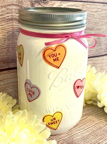 Unique Handmade Conversation Heart Mason Jar - Valentine's Candy Decor for Sweethearts and Gift-Giving - Image 4