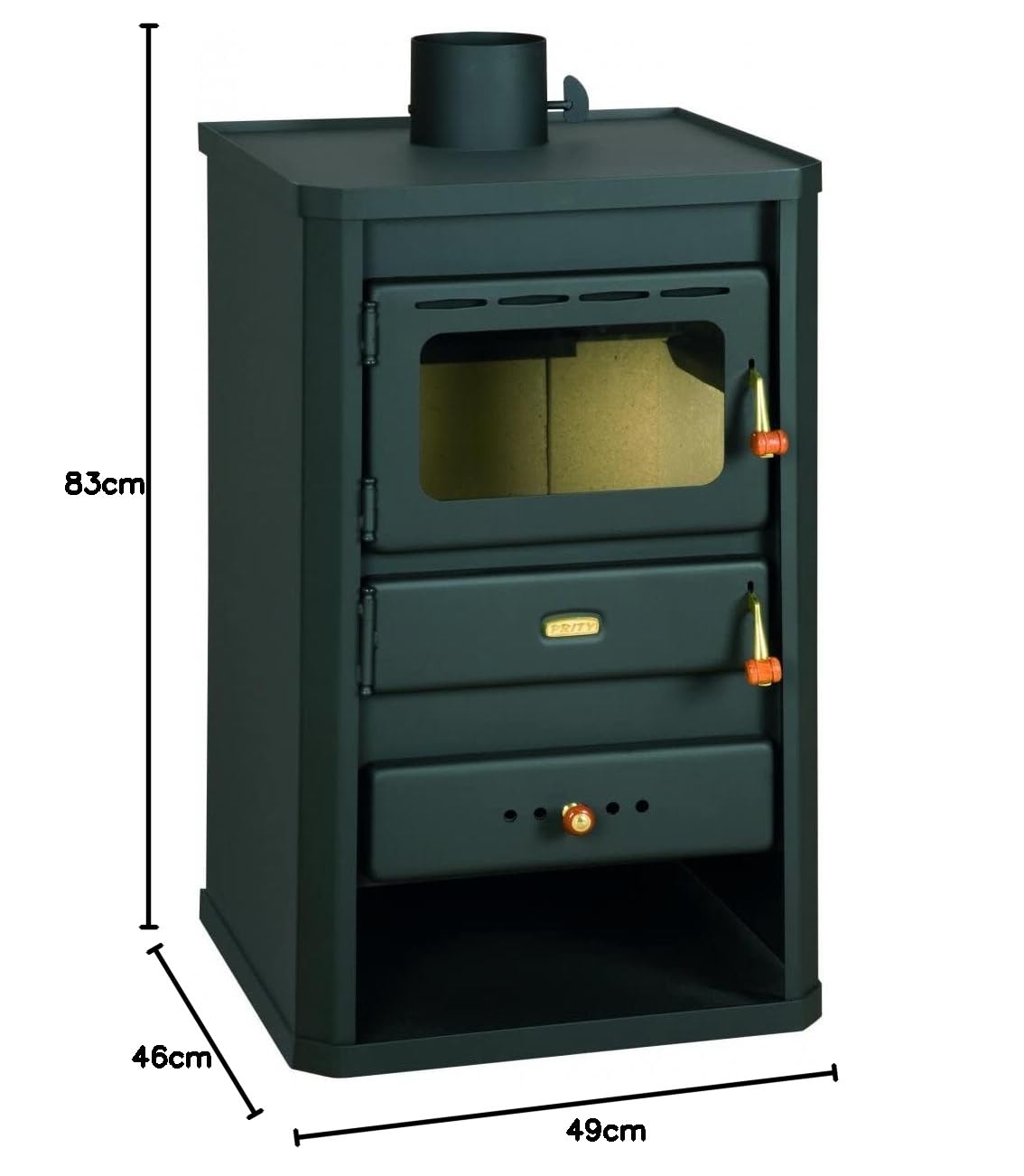 Prity Kaminofen 10 kW S2 mit Zusatztür und Kaminbesteck