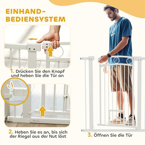 PawHut Türschutzgitter Treppenschutzgitter Türgitter ohne Bohren Treppengitter für Breiten 76-104 cm Einhändiges Öffnen Stahl Weiß
