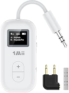 1Mii SafeFly Dual | Bluetooth 5.3 Transmitter for Airplane/TV to 2 Wireless Headphones, aptX Adaptive/Low Latency/HD, 3.5mm AUX Jack Bluetooth Audio Adapter for Travel Flight, TV, PC-Transmitter Only