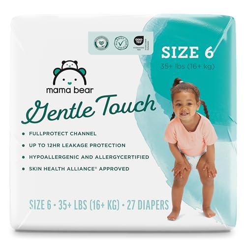 Image of Amazon Brand - Mama Bear Gentle Touch Diapers, Size 6, 27 Count