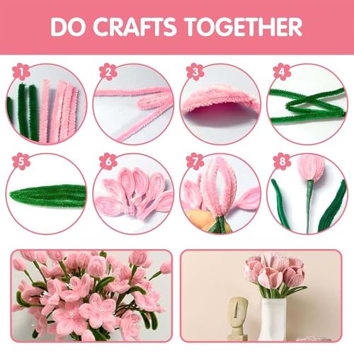 400 Stück Pfeifenreiniger Blumen set,Pfeifenputzer Zum Basteln,Pipe Cleaner Flower Set,Pfeifenputzer Blumen,Mit Grüne Blumenstöcke,Klebebandrollen,Bänder,Staubgefäße Etc,Für DIY Basteln Und Dekorieren