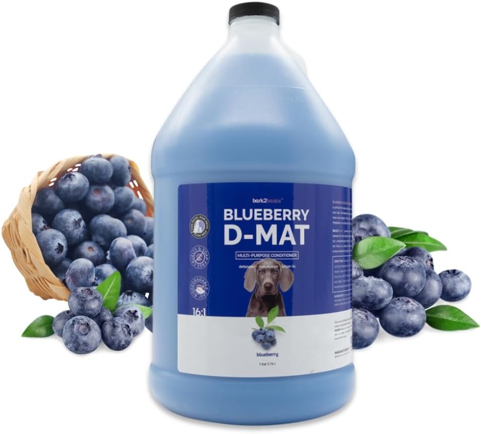 Bark 2 Basics Blueberry D-Mat Dog Conditioner, 1 Gallon | All Natural Ingredients, Multi-Purpose, Static Eliminating, Loosens Tough Mats and Tangles, Aids in Deshedding