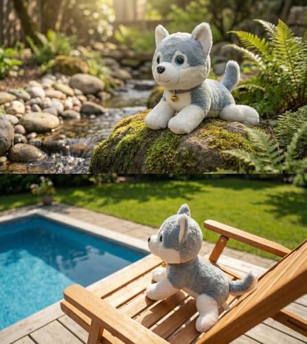Image of Cute Husky Puppy Soft Toy, 28 cm Premium Plush Stuffed Animal with Bell Collar, Adorable Bedtime Buddy for Kids and Birthday Gifting