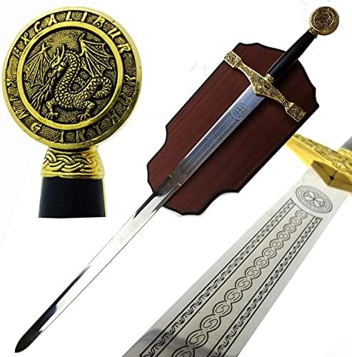 King Arthur Sword in The Stone: Excalibur Sword with Display Plaque. for Collection, Wall Decoration, Cosplay, Gift