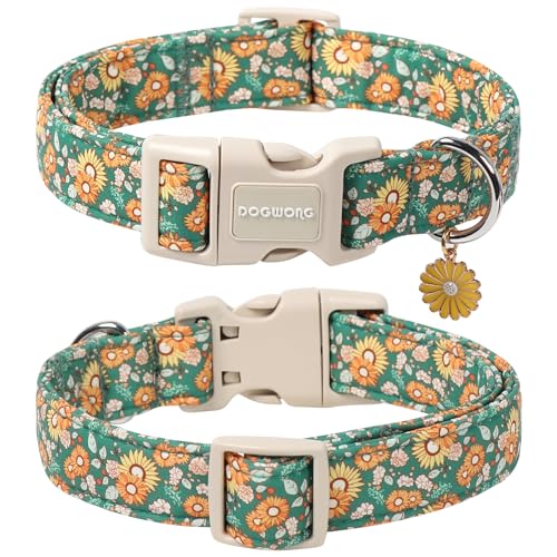 DOGWONG Hundehalsband, Hunde Halsband für Kleine Mittlere und Große Hundes, Komfort Gemustertes Hundehalsbänder Verstellbares, Green Flower Hunde Kragen