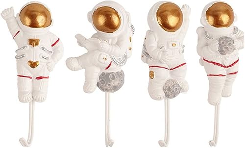 gofidin 4 ganchos creativos de astronauta modelo de dibujos animados planeta cocina fuerte pegamento colgador puerta sin clavos detrás del llavero
