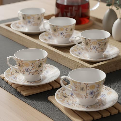 Image of U.P.C. Cup with Saucer Set of 12 Pcs | Tea /Coffee Cups | Ceramic | Microwave & Dishwasher Safe | Bone-Ash Free | Extra Strong | Super Light | Crockery Set Ideal for Daily (Cup Saucer Printed White)