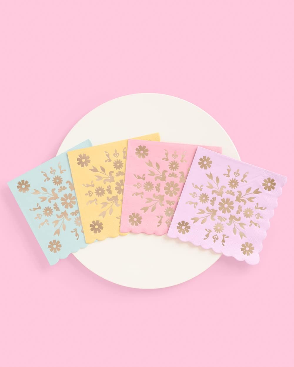xo, Fetti Pastel China Napkins - 24 Pack, 5" x 5" Pink, Yellow, Light Blue, Purple Paper 1-Ply Disposable Party Napkins