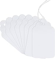 ZUFECY 200 Pack White Paper Blank Hang Tags with String - Writable Lace Labels for Gifts, Clothing, Holidays 2.75x1.57in