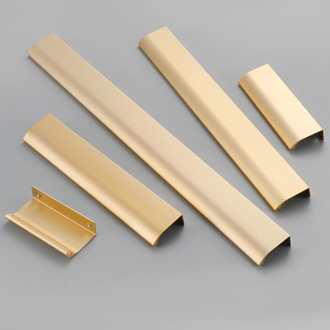 Ukryte uchwyty do szafy i szafki kuchennej ze stopu aluminium, uchwyty do szuflad, kolor szampański złoty, 2 sztuki(Hole distance 128mm)