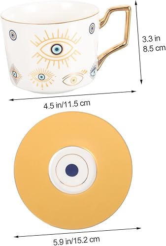 Miniatura 2 de DOITOOL Juego de tazas de café de cerámica de mal de ojo, elegante platillo de taza de café con leche versátil para oficina en casa y restaurante